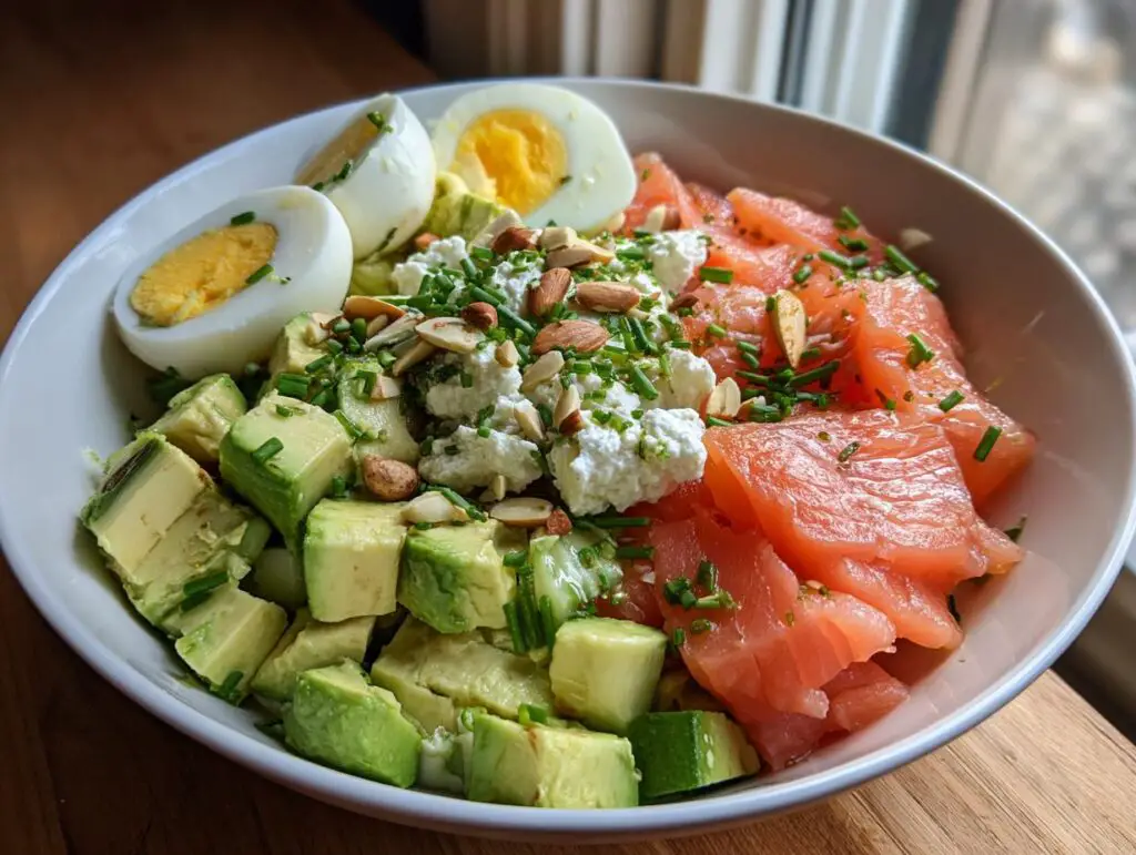 Cottage cheese salmon avocado salad