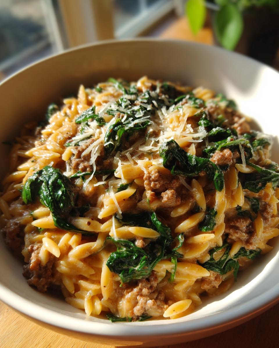 Creamy Ground Beef Orzo with Spinach and Parmesan - detail 1