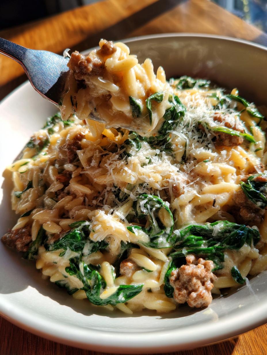 Creamy Ground Beef Orzo with Spinach and Parmesan - detail 2