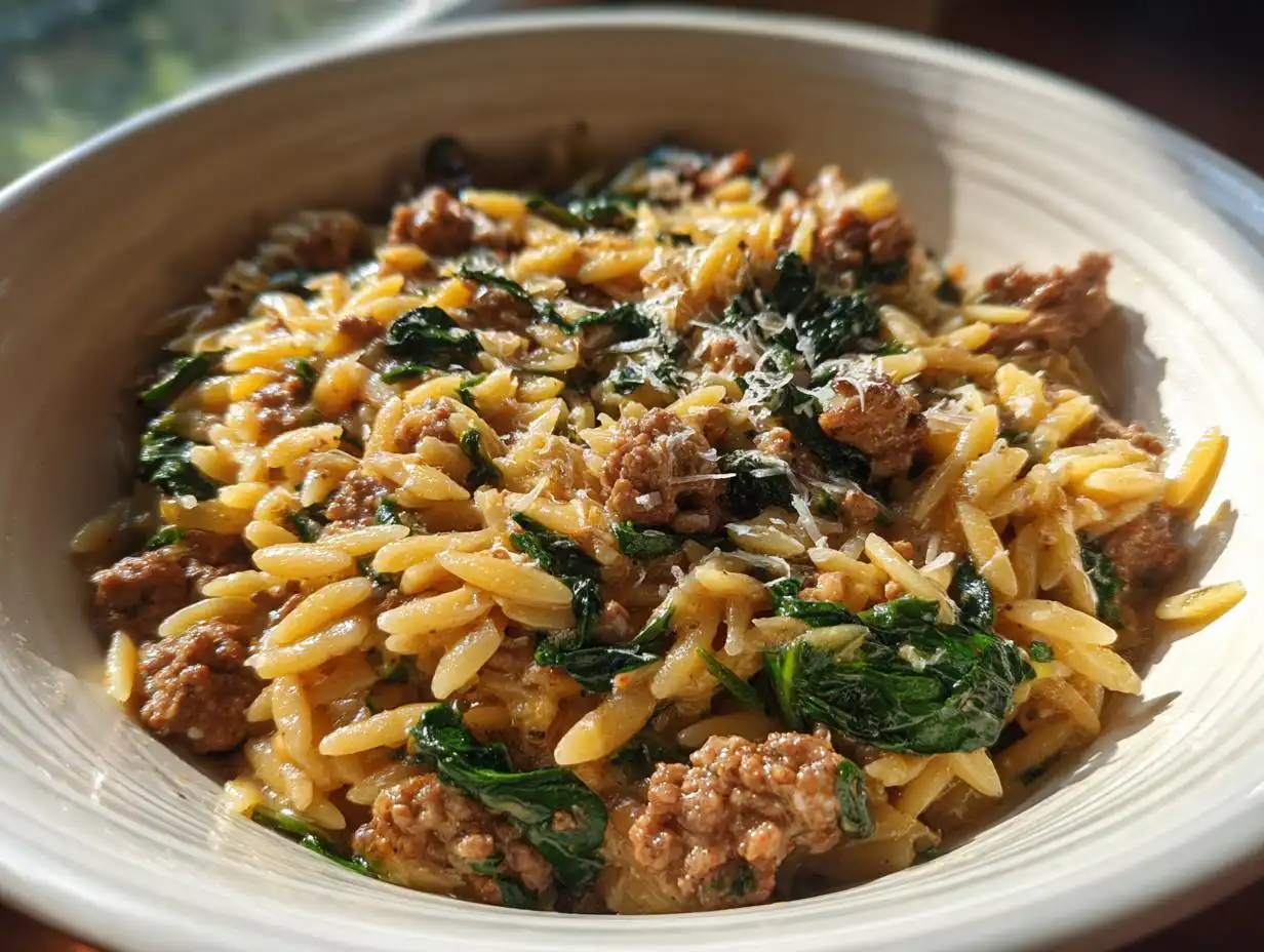 30 Min Creamy Ground Beef Orzo Miracle