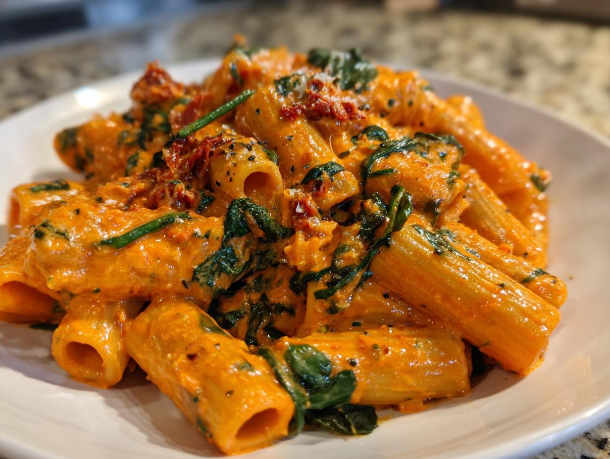 30 Min Creamy Sun-Dried Tomato Pasta with Spinach