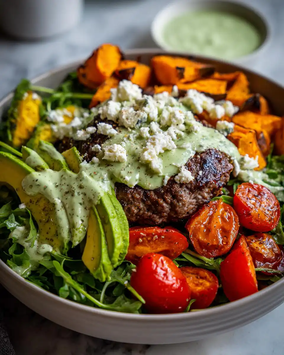Easy Hamburger Bowls with Sweet Potatoes and Lime Yogurt Sauce - detail 1