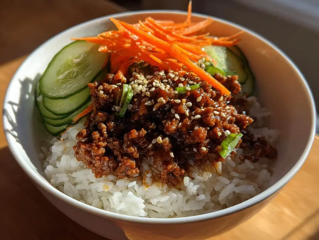 Easy Korean Ground Beef Bowl with Garlic Ginger Sauce