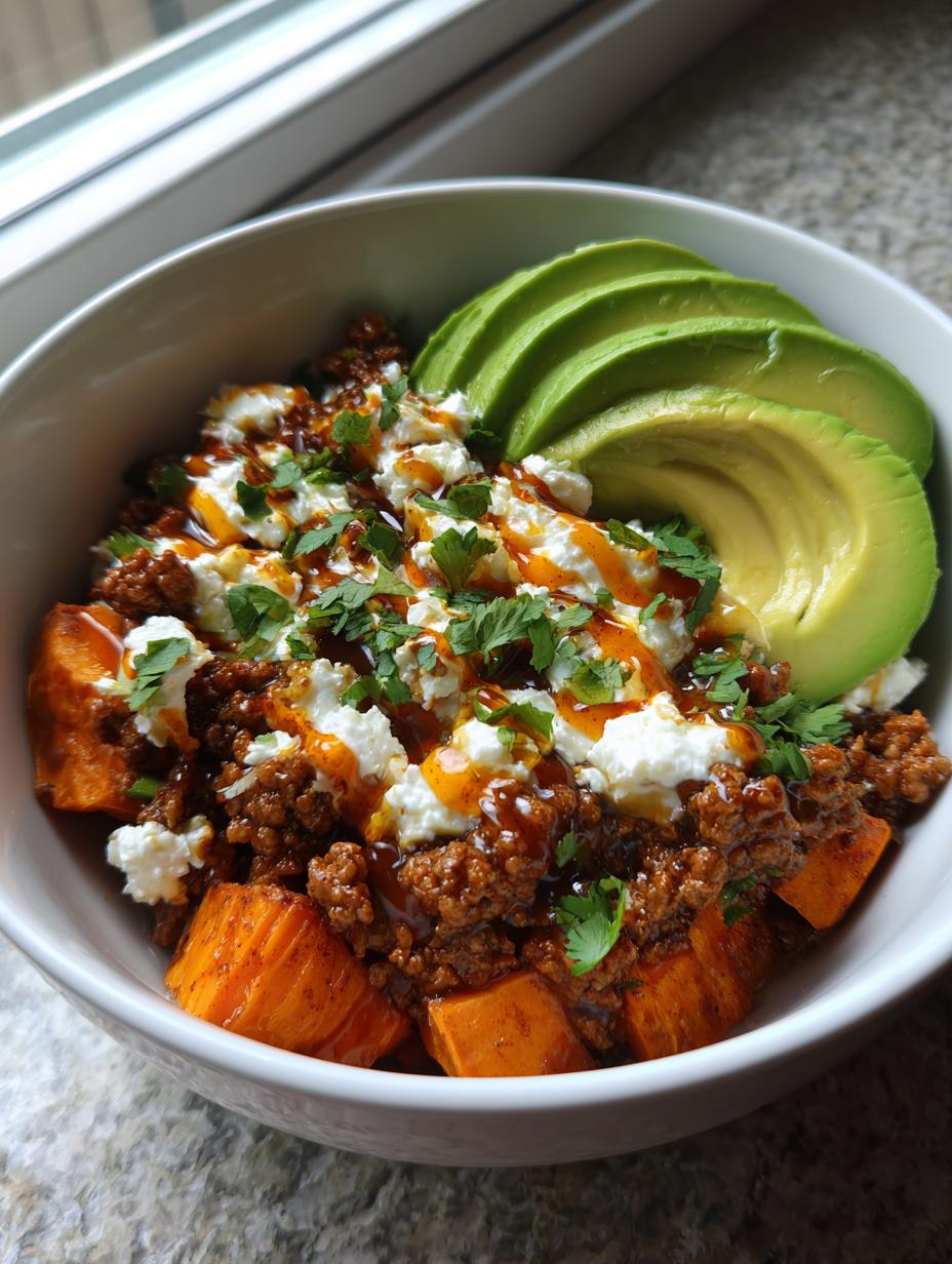 Ground Beef Hot Honey Bowl with Sweet Potatoes and Avocado - detail 2