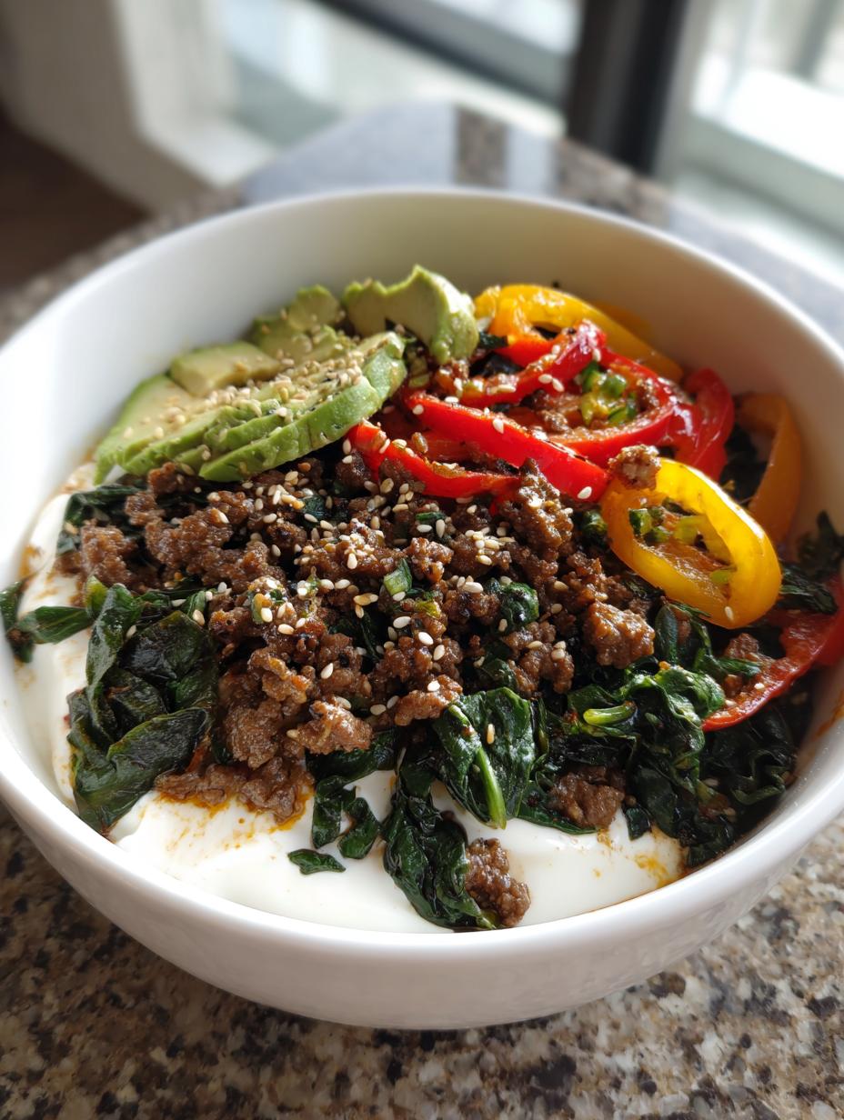 Ground Beef Protein Bowl with Spinach and Peppers - detail 2