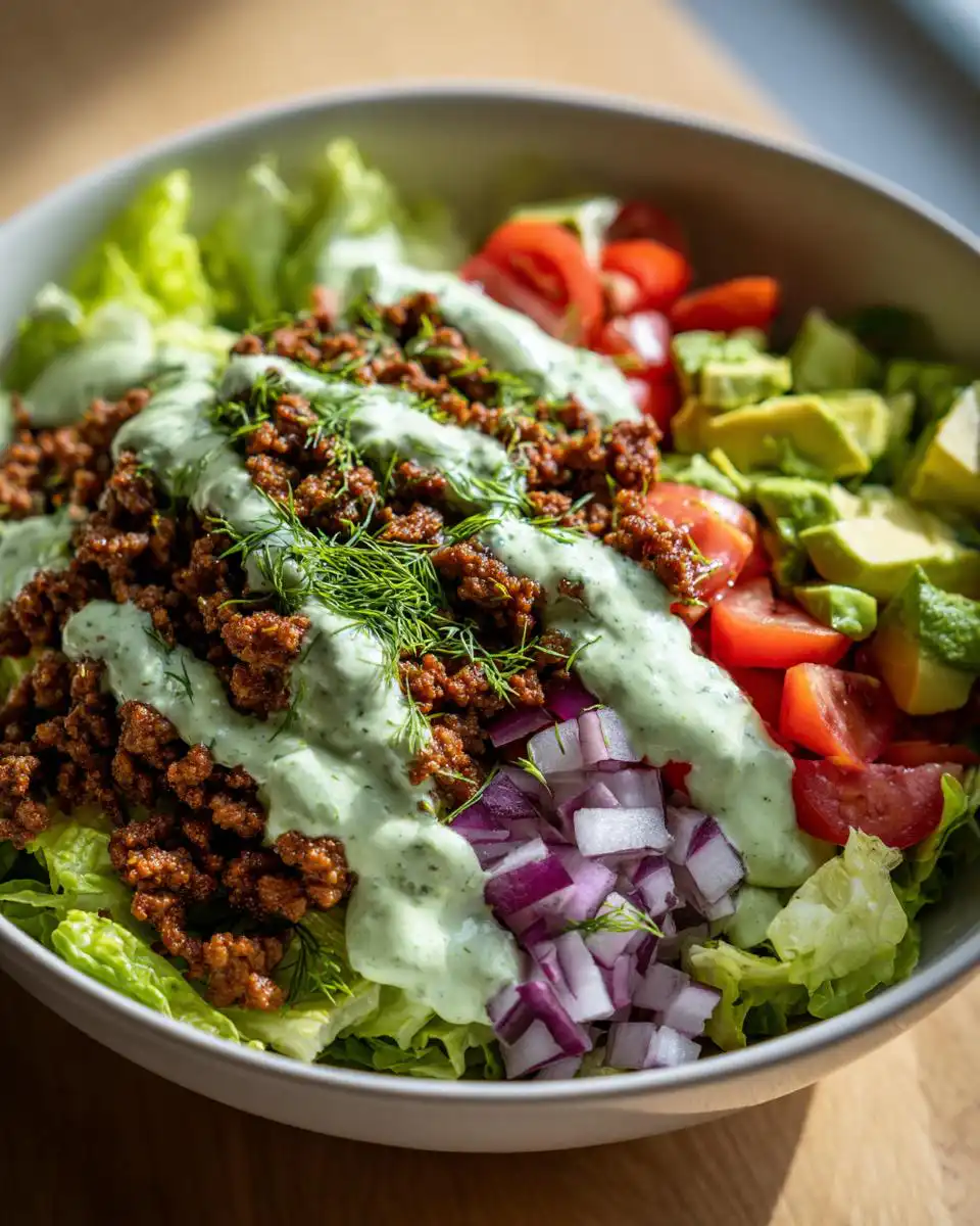 Healthy Burger Bowl with Creamy Dill Sauce - detail 1