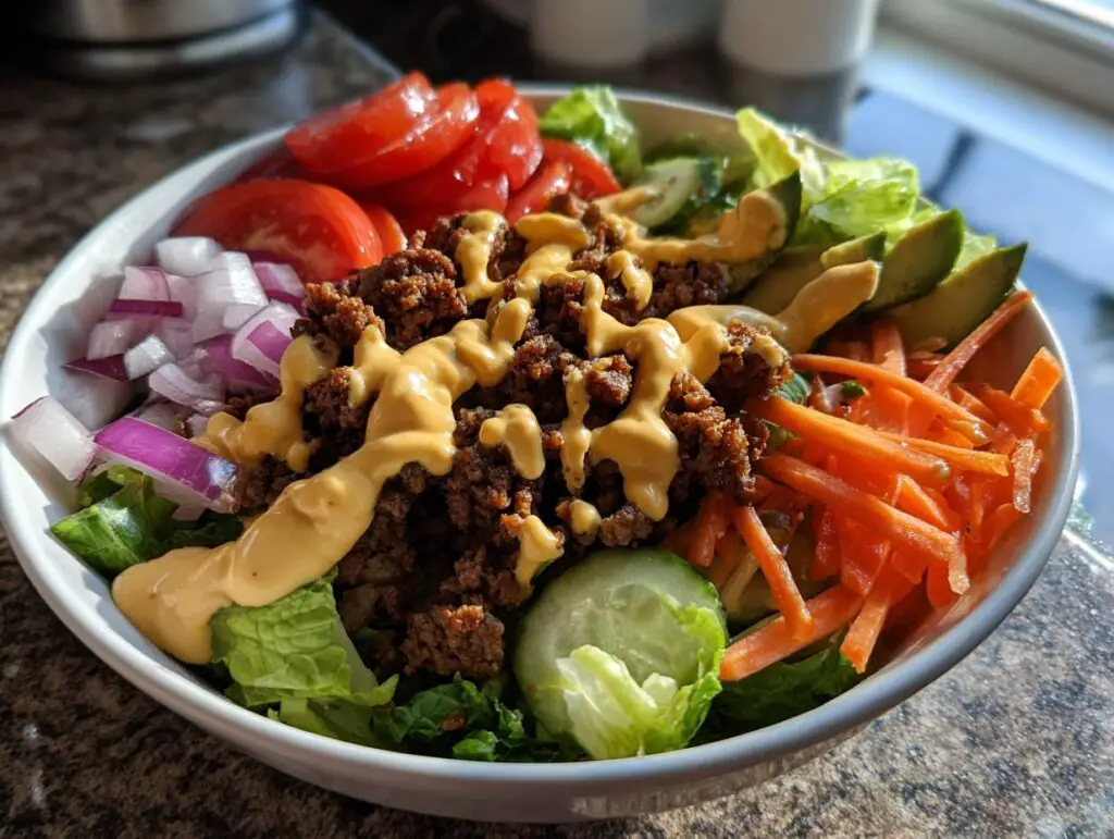 Healthy Burger Bowl with Creamy Special Sauce