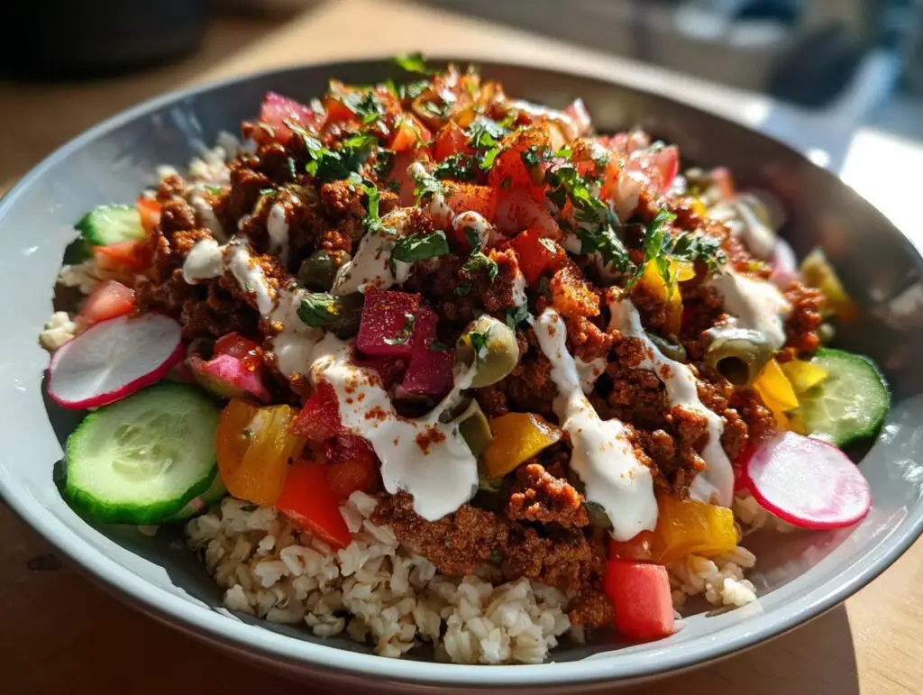 Mediterranean beef bowl