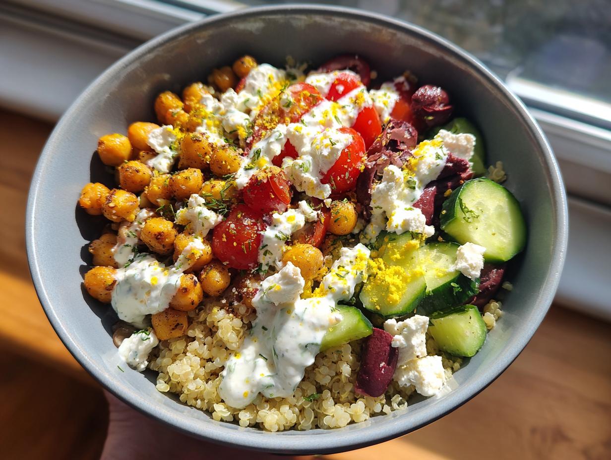 Amazing 4-serving Mediterranean quinoa bowl