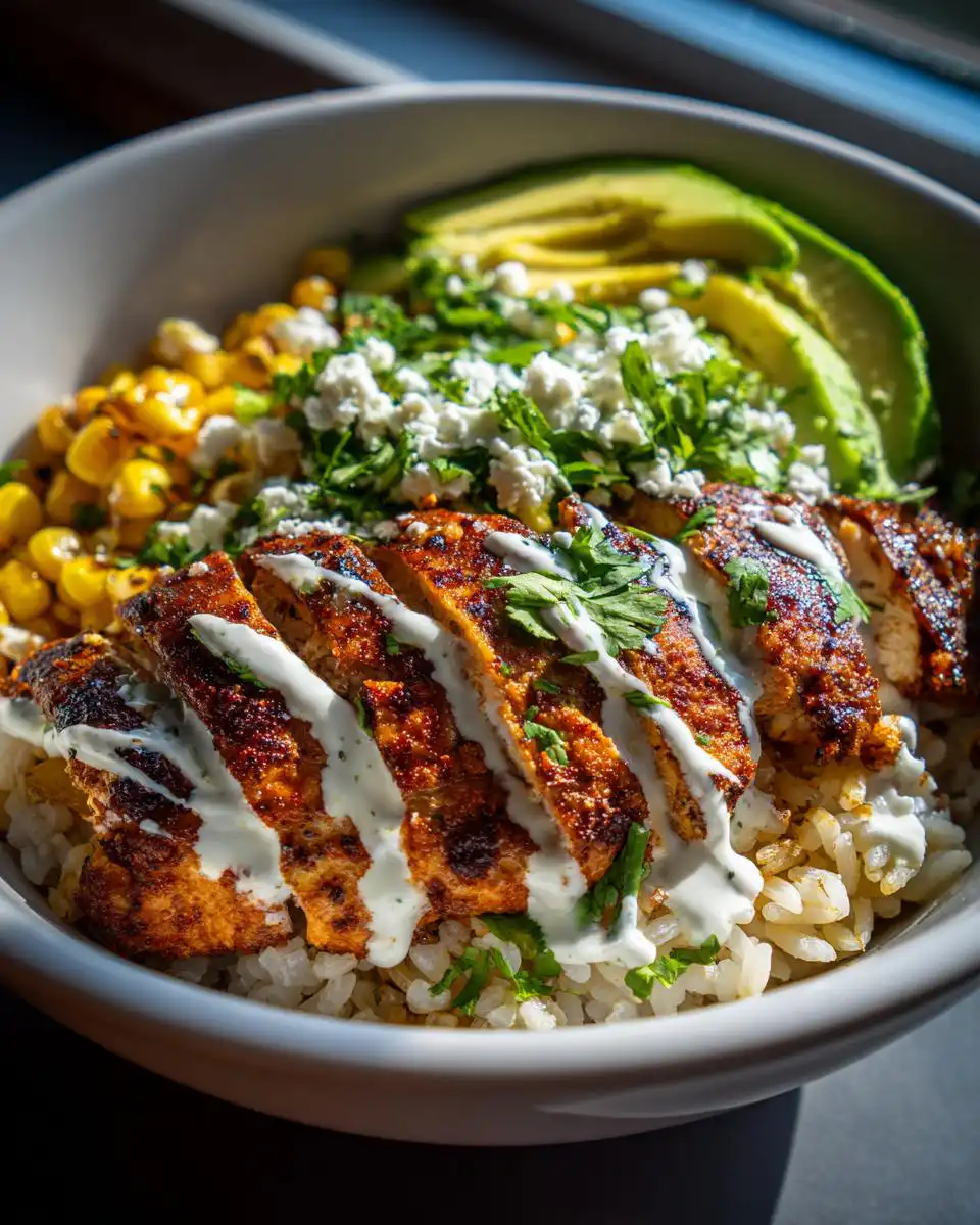 Street Corn Chicken Rice Bowl with Creamy Lime and Cilantro - detail 1