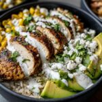 Street Corn Chicken Rice Bowl with Creamy Lime and Cilantro