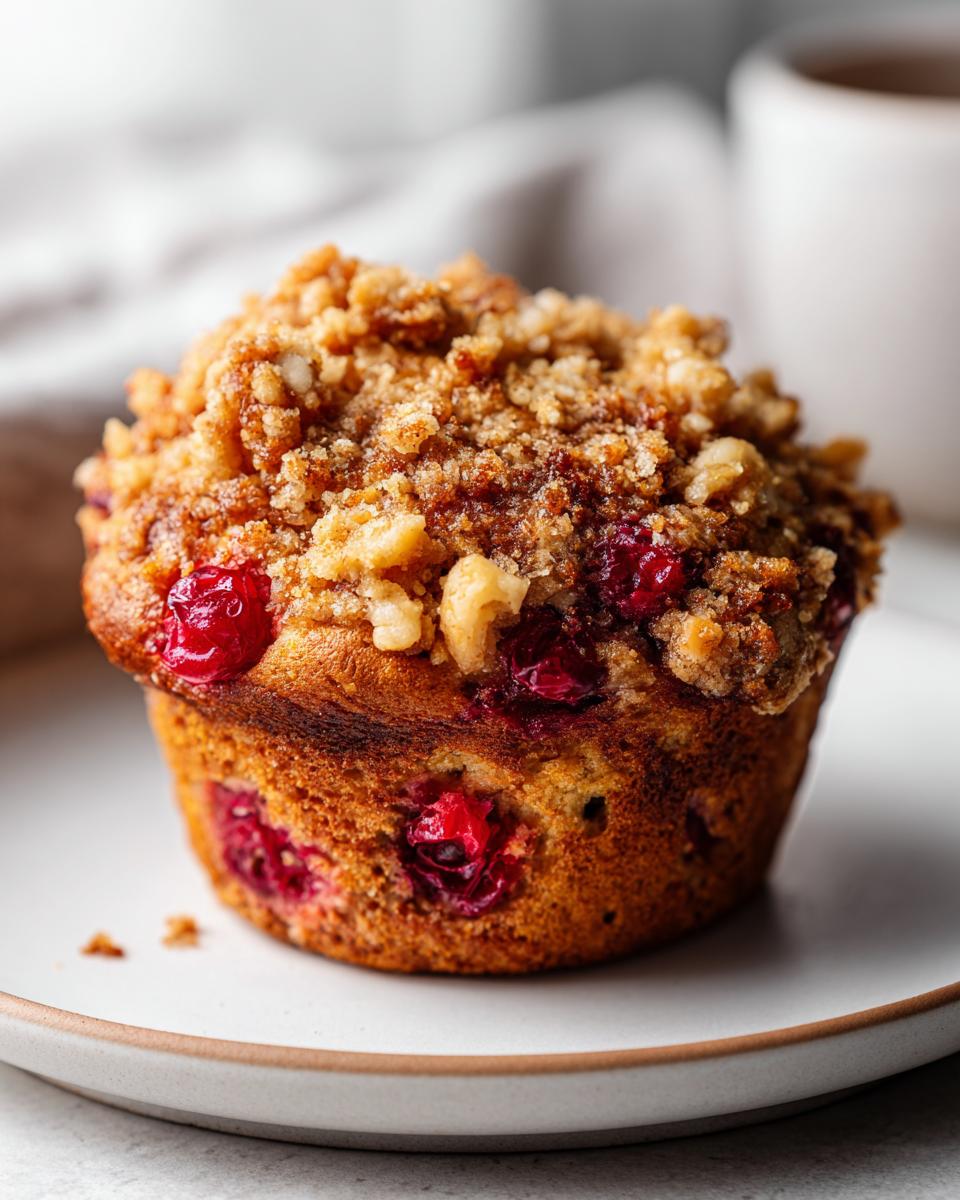 Vegan Cranberry Nut Muffins with Crunchy Topping - detail 1