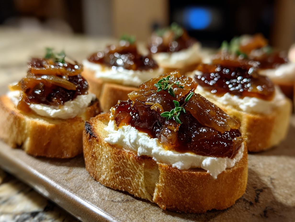 Amazing 45-minute caramelized onion crostini