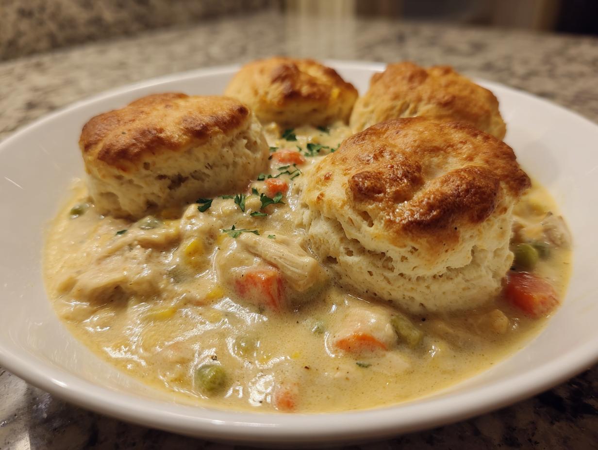 Amazing 1-Pot chicken stew with biscuits