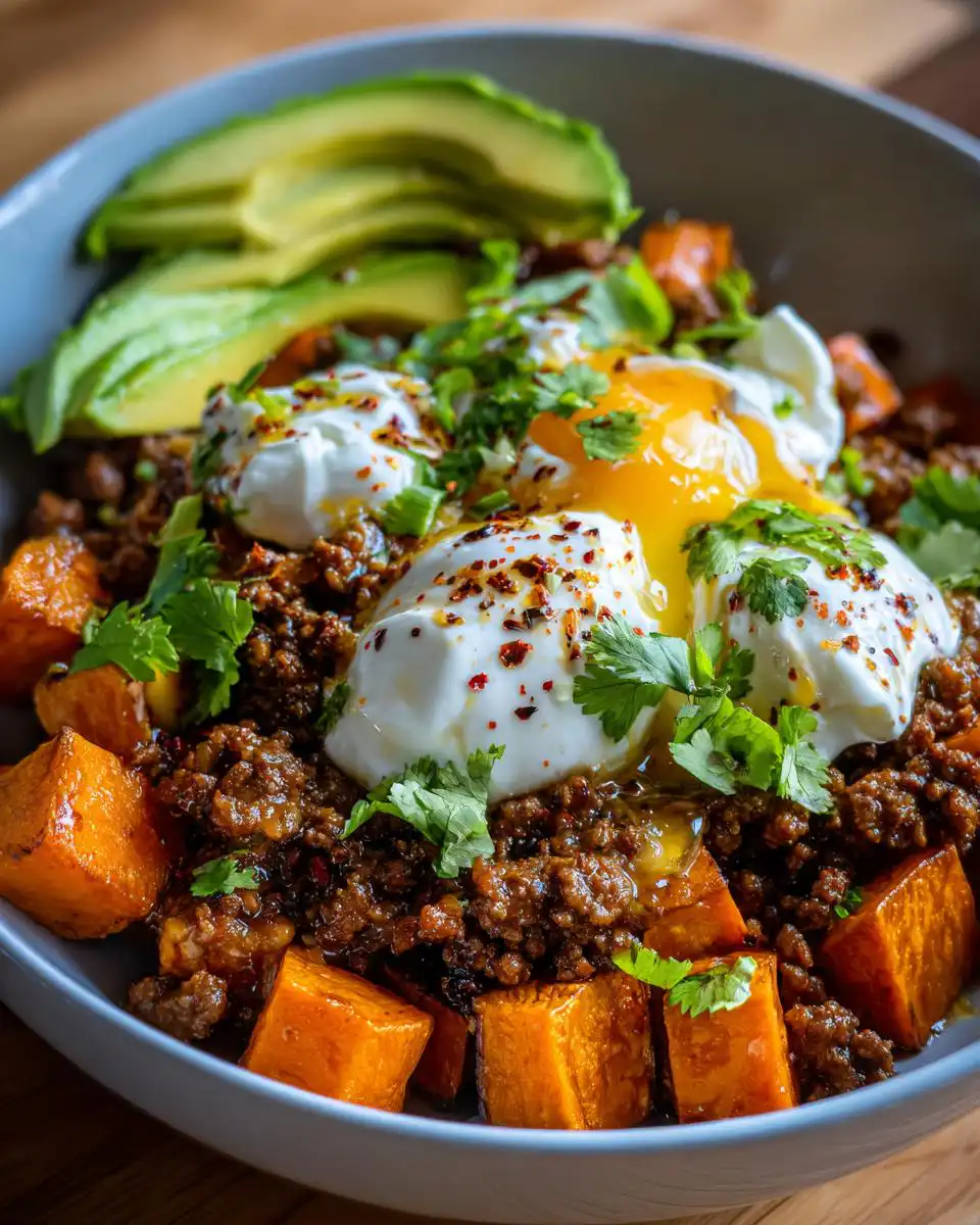 cottage cheese beef sweet potato bowl - detail 1