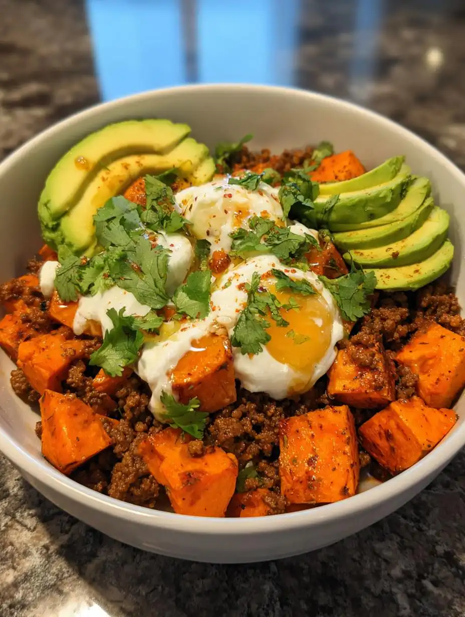 cottage cheese beef sweet potato bowl - detail 2