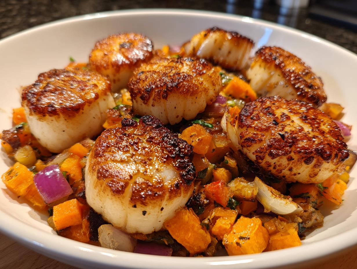 Perfect seared scallops with 45 minute hash