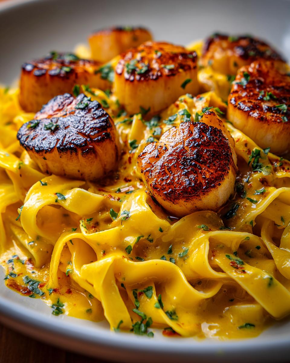 seared scallops with saffron cream sauce - detail 1