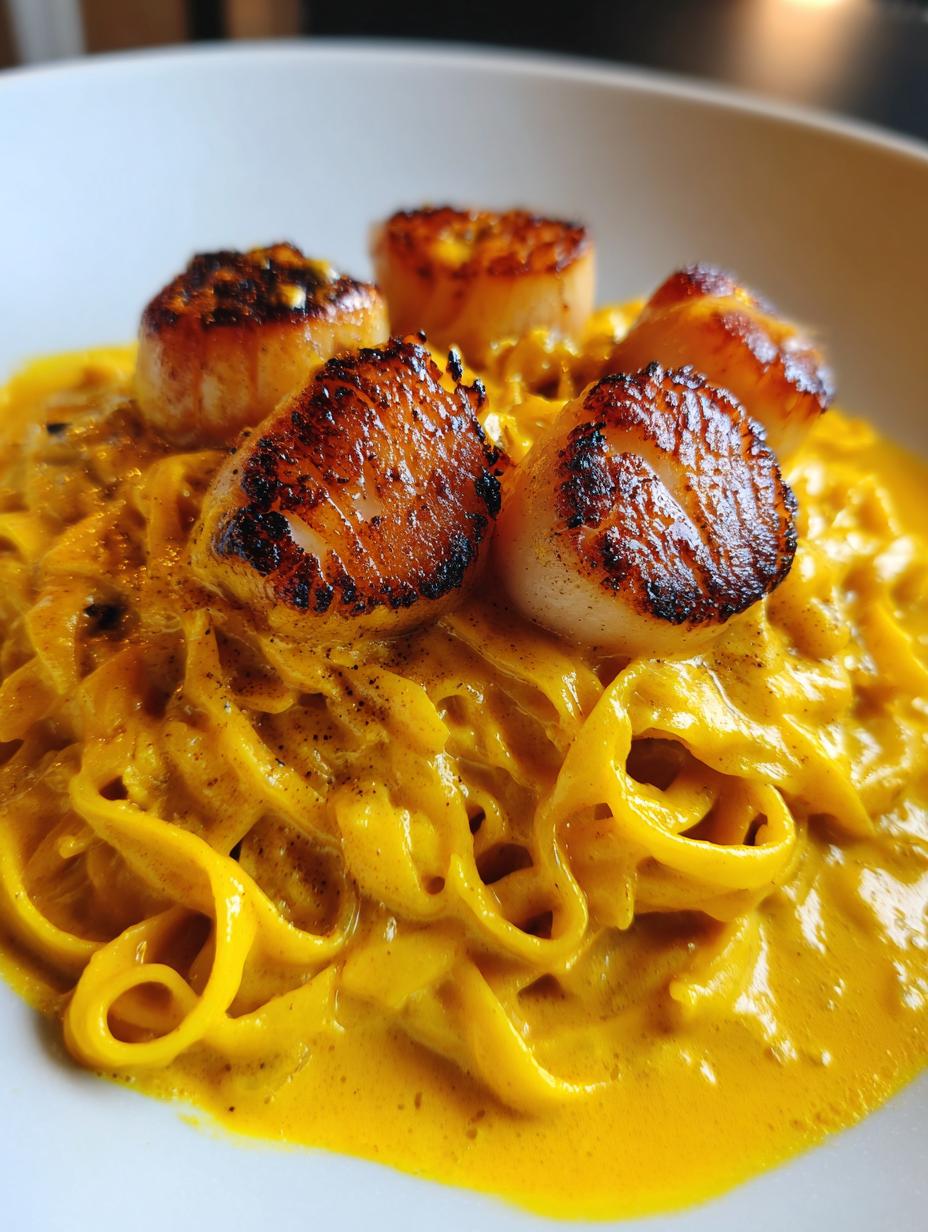 seared scallops with saffron cream sauce - detail 2