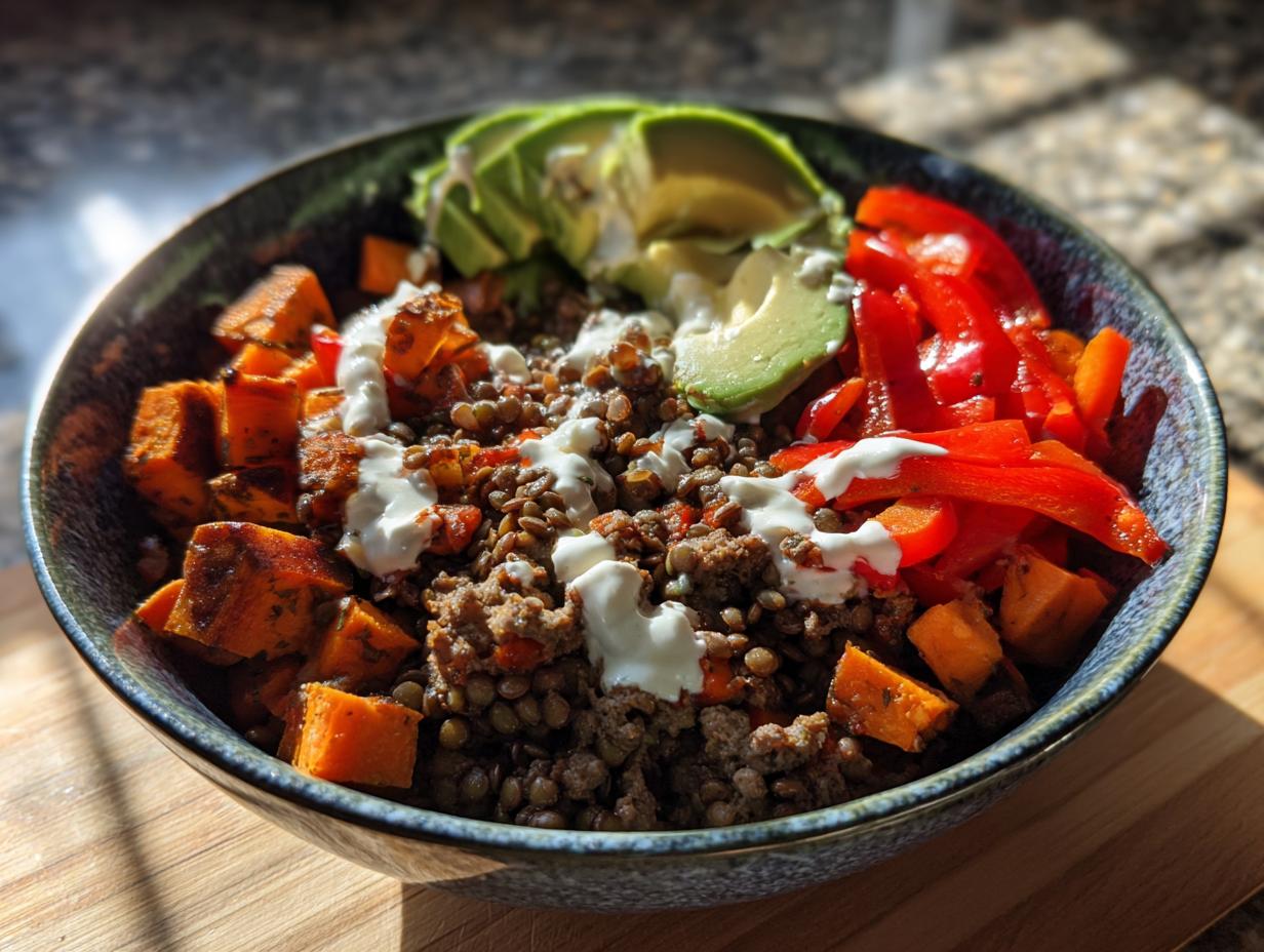 Amazing spicy beef lentil bowl in 30 min