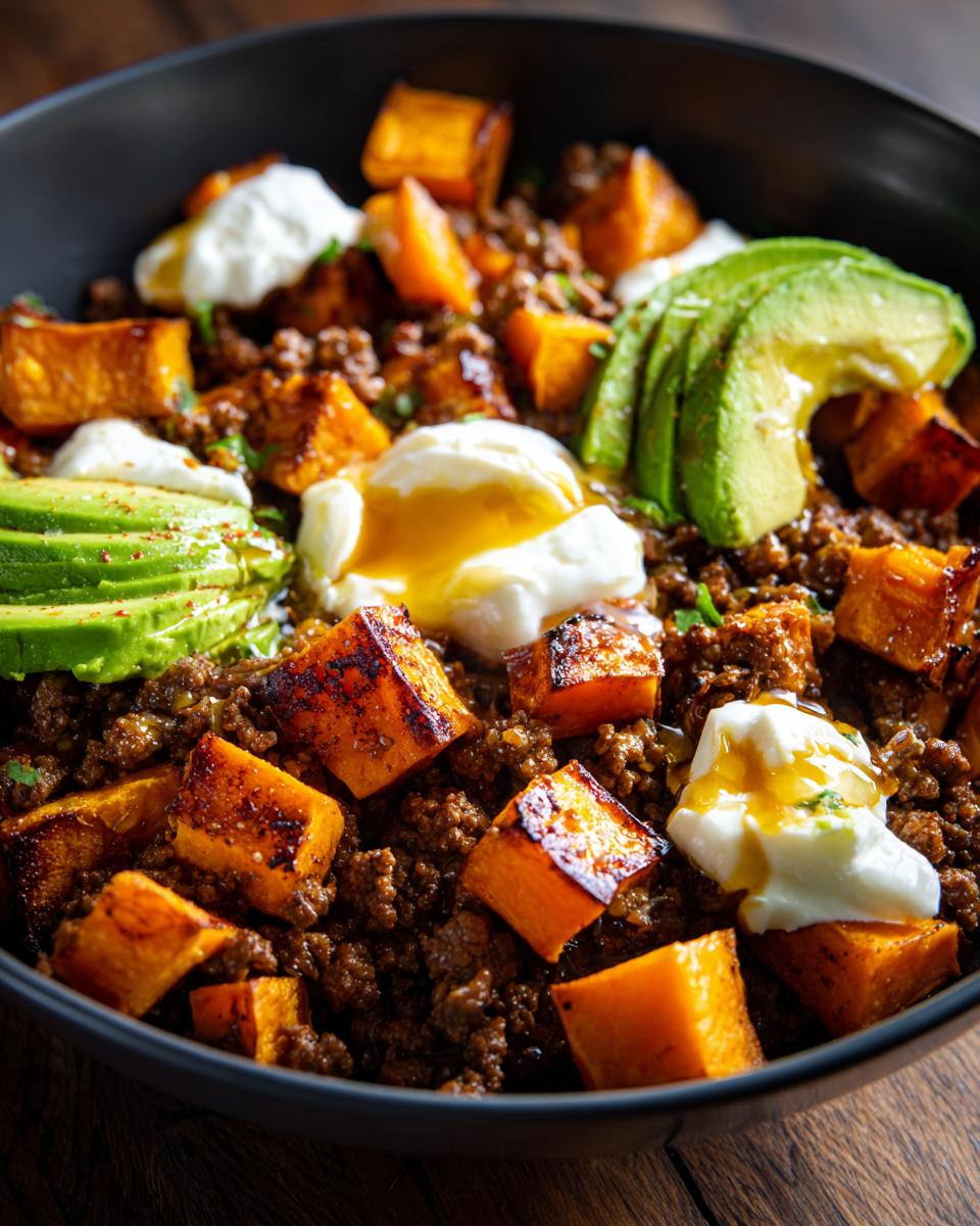 sweet potato beef bowl - detail 1