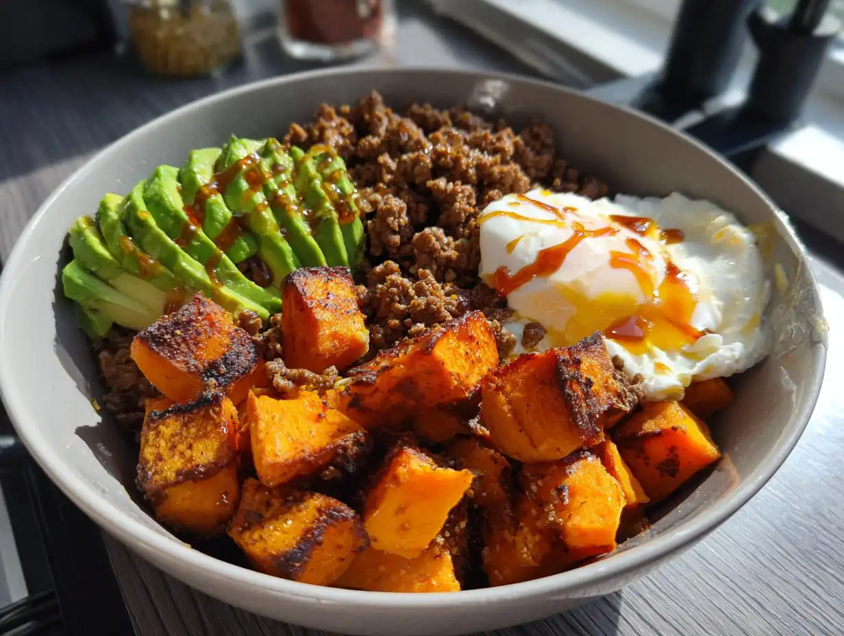 Amazing 4 ingredient sweet potato beef bowl