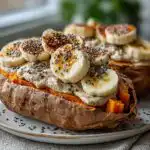 Breakfast Baked Sweet Potatoes with Almond Butter