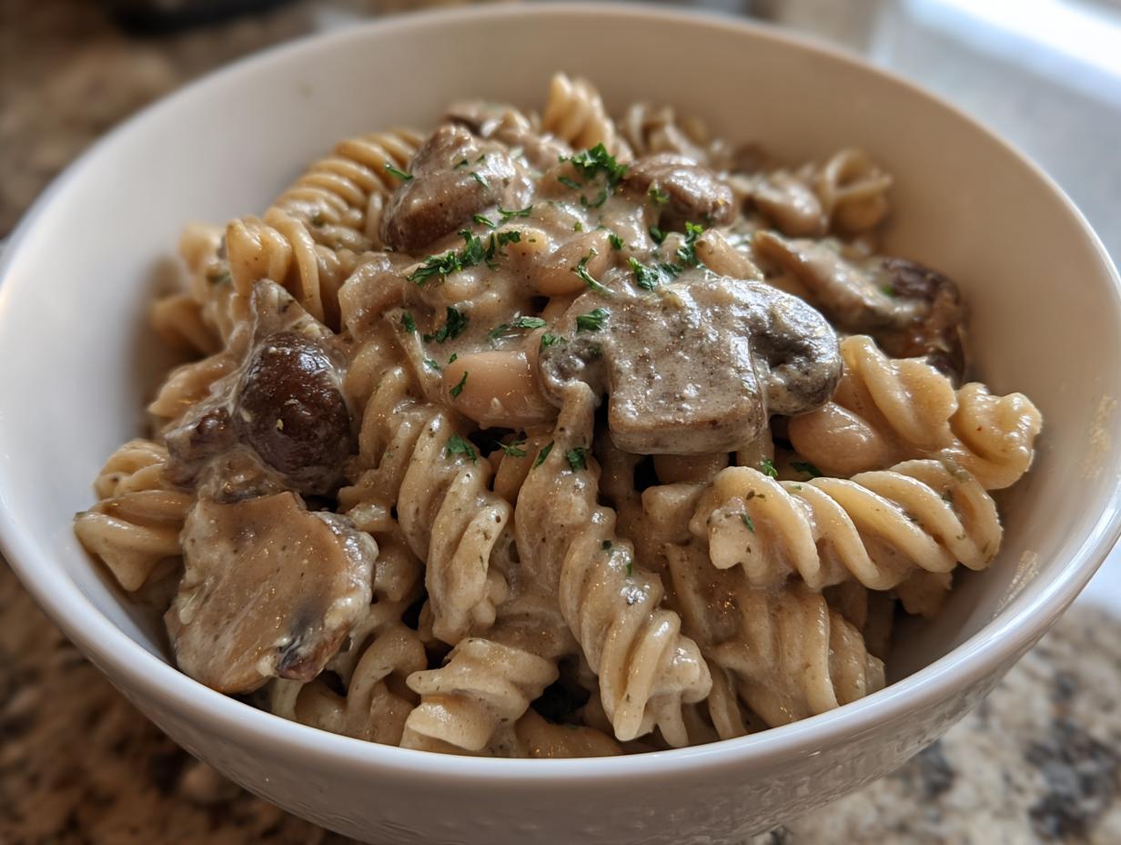 Amazing 35 Min Creamy Mushroom and White Bean Stroganoff