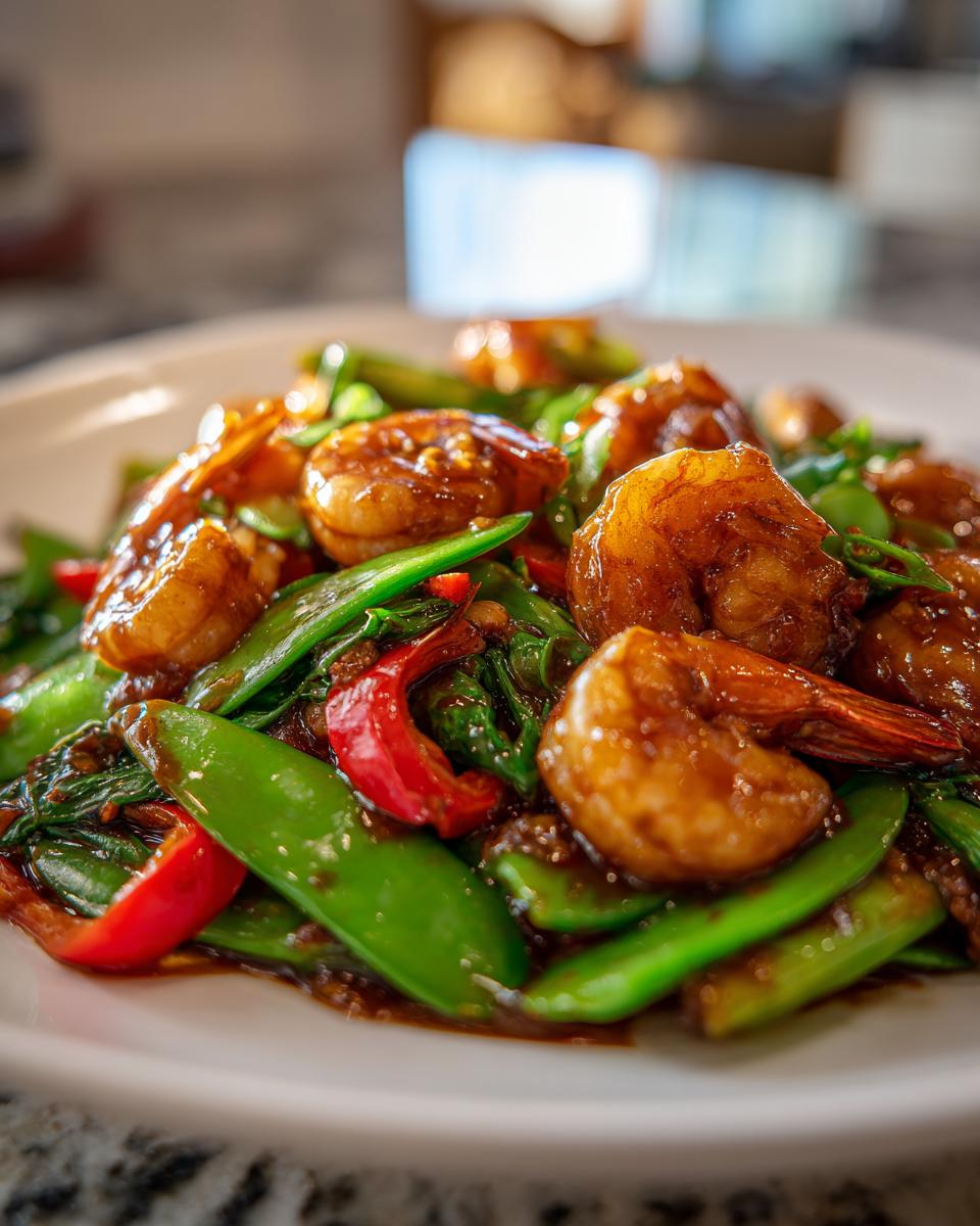 Garlic Ginger Shrimp and Snap Pea Stir Fry - detail 1