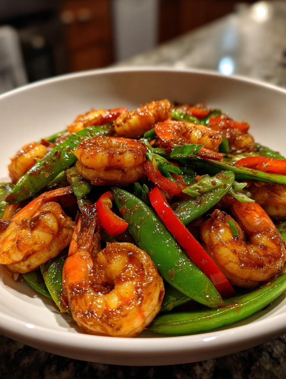 Garlic Ginger Shrimp and Snap Pea Stir Fry - detail 2