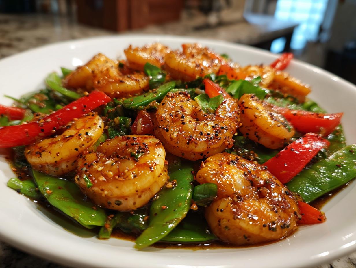 Amazing 20-Min Garlic Ginger Shrimp and Snap Pea Stir Fry