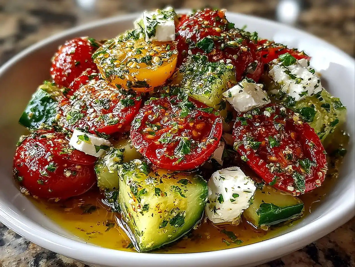 10 Minute Greek Cucumber Tomato Feta Salad Easy Side Joy