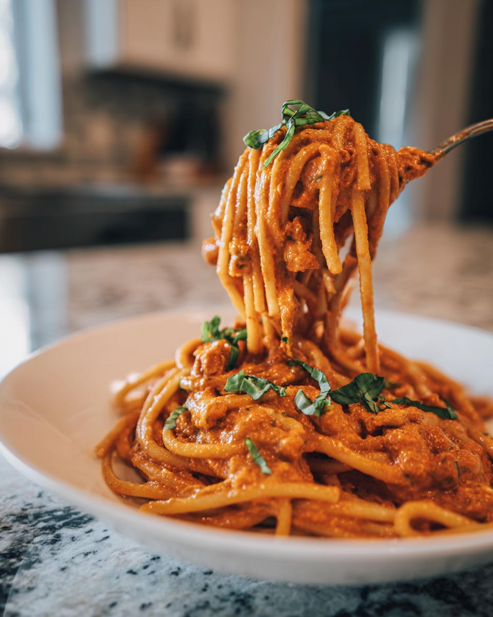 High Protein Creamy Roasted Red Pepper Pasta with Cottage Cheese - detail 1