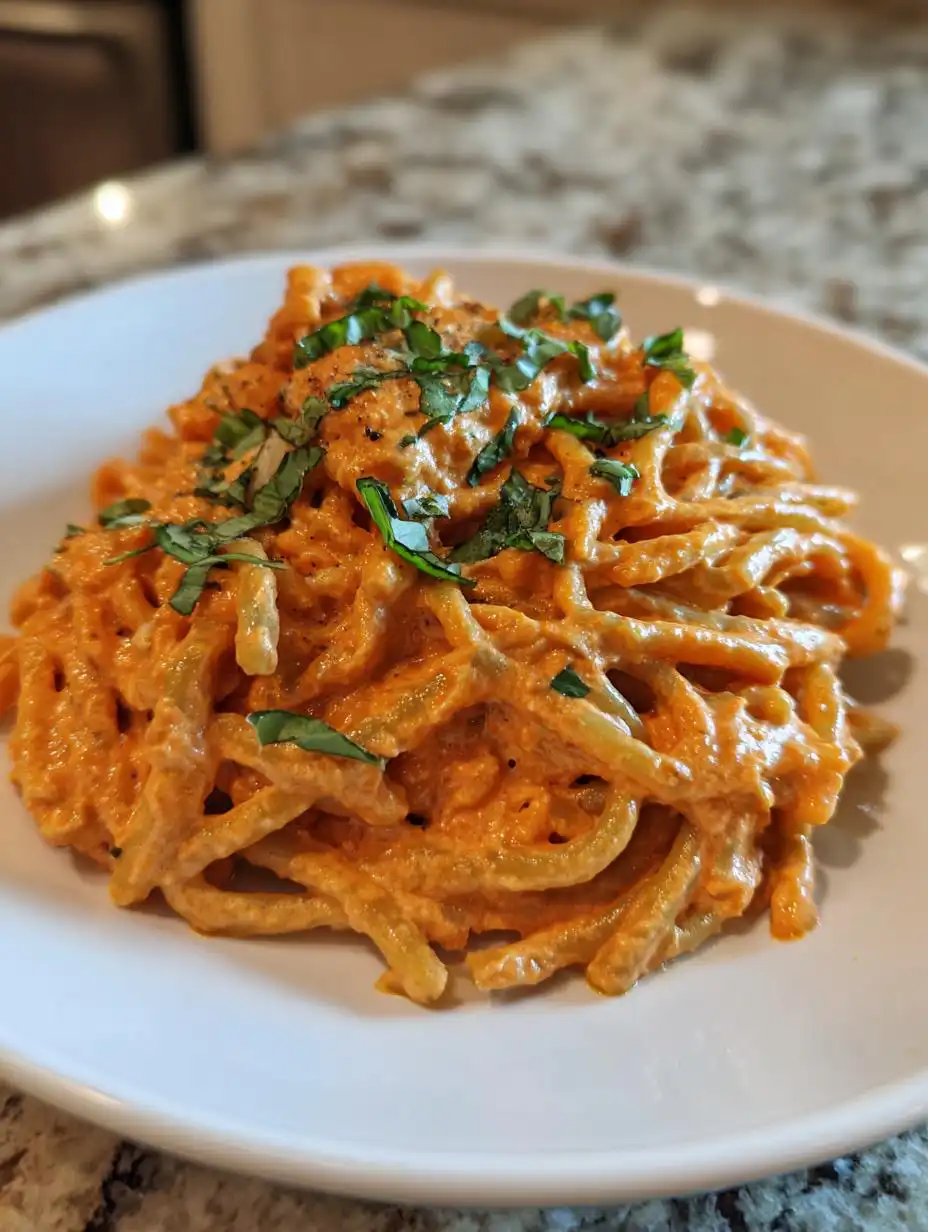 High Protein Creamy Roasted Red Pepper Pasta with Cottage Cheese - detail 2