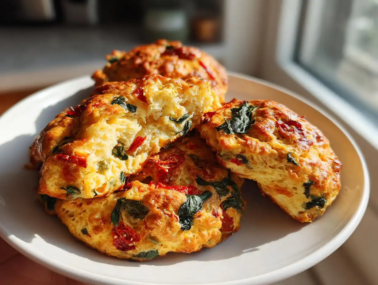 Amazing 10 High Protein Sun Dried Tomato Spinach Egg Biscuits