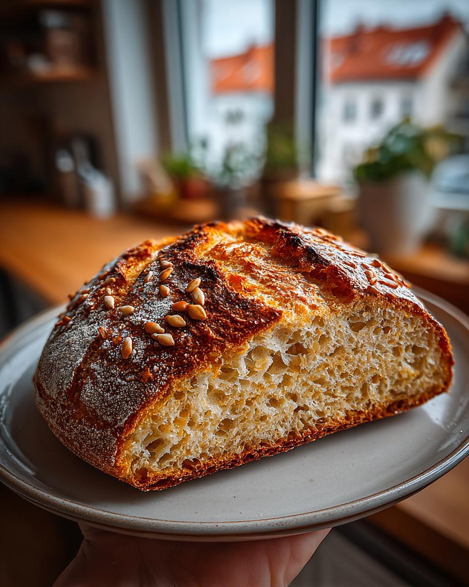 No Knead Honey Oatmeal Artisan Bread - detail 1
