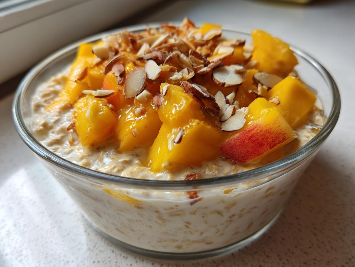 Amazing 21g Protein Peach Vanilla Protein Overnight Oats