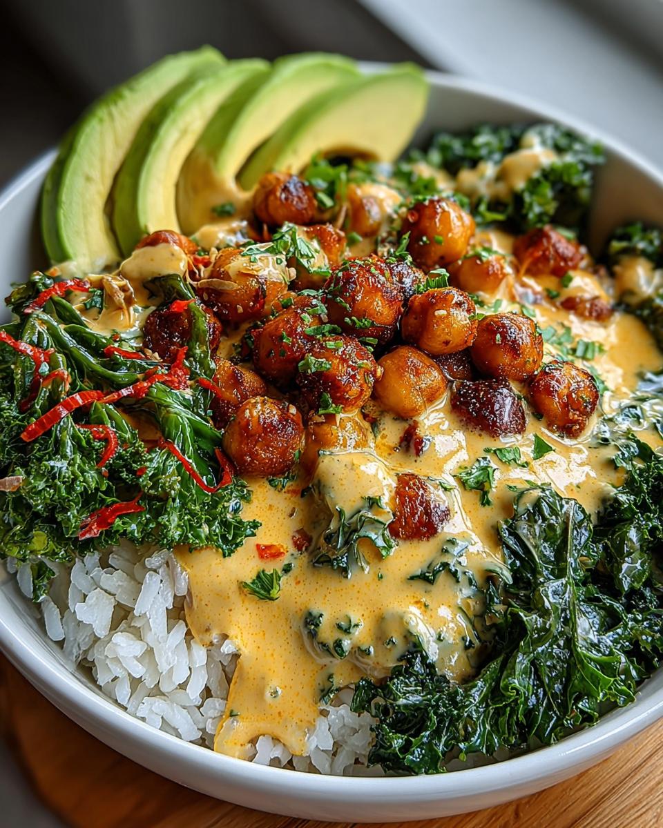 Peanut Chickpea Buddha Bowl with Rice and Greens - detail 1