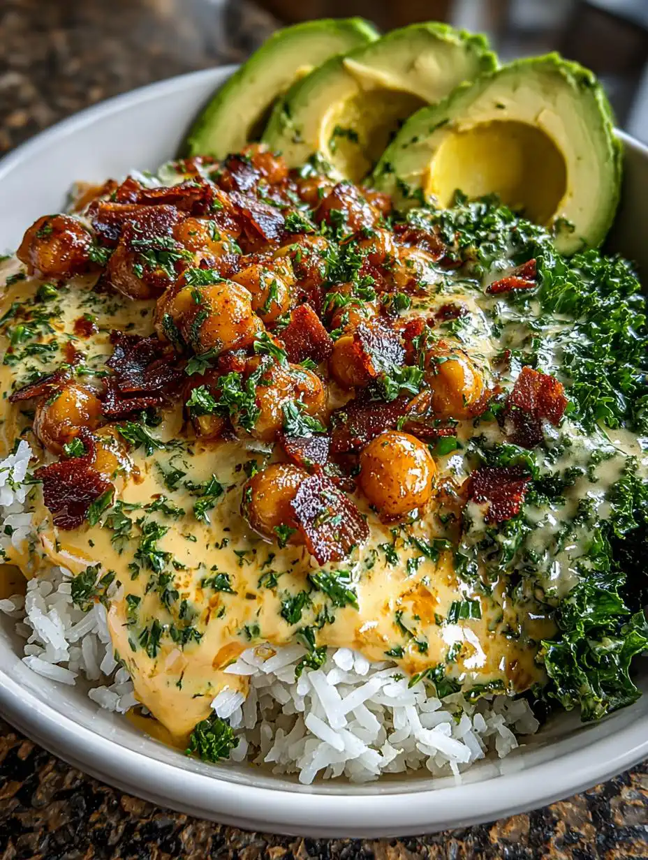 Peanut Chickpea Buddha Bowl with Rice and Greens - detail 2