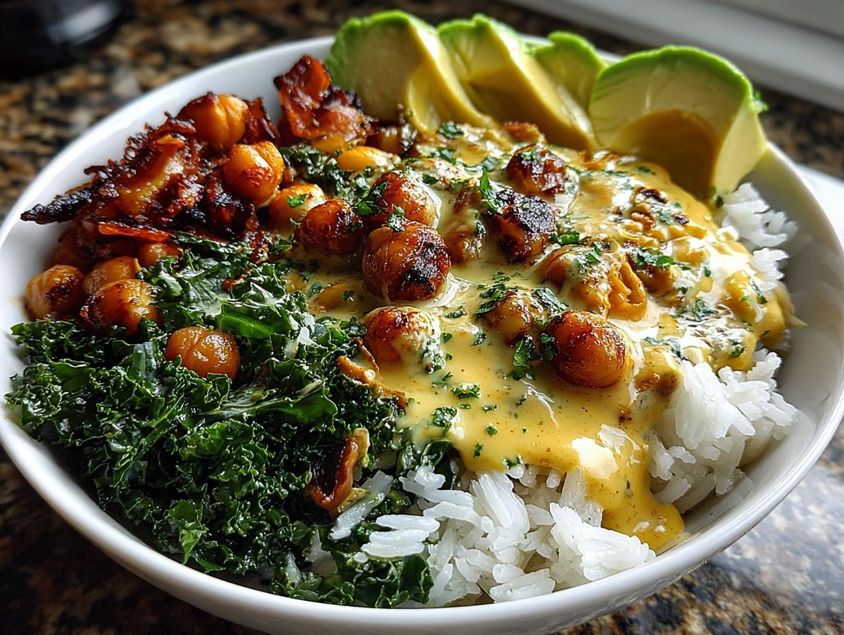 5 Star Peanut Chickpea Buddha Bowl with Rice and Greens