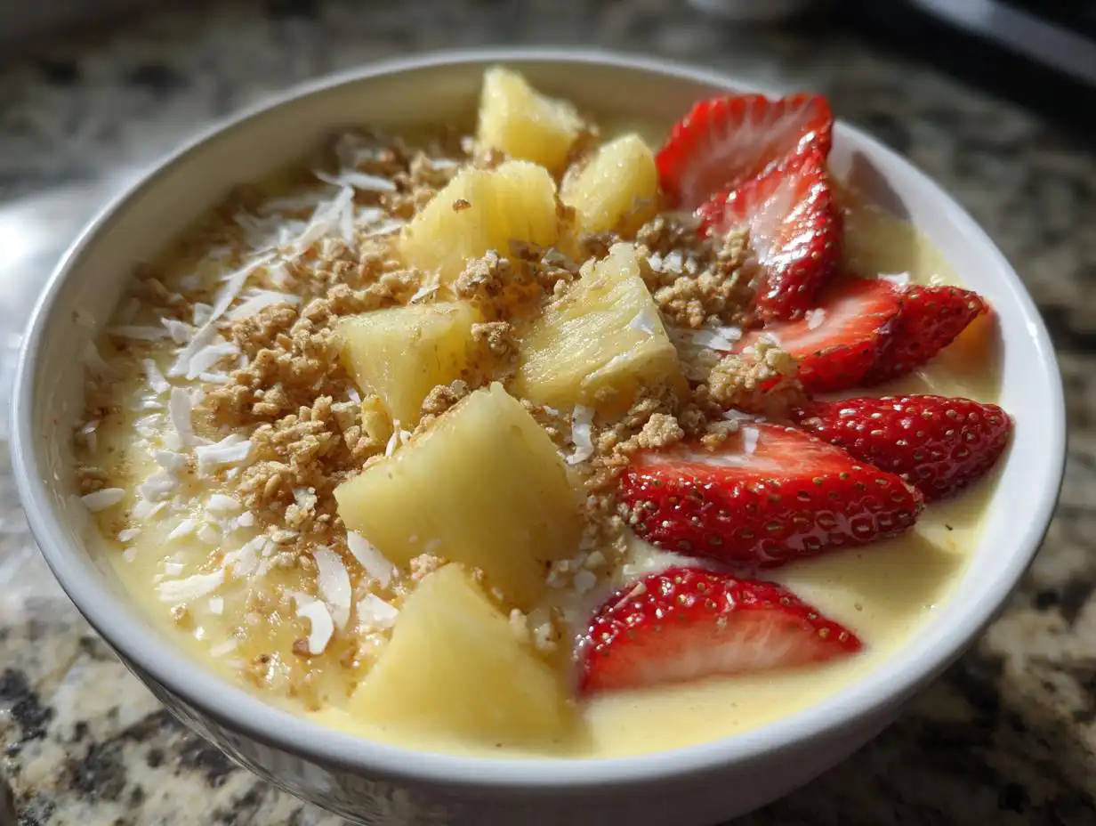 Amazing 20g Protein Pineapple Coconut Protein Smoothie Bowl