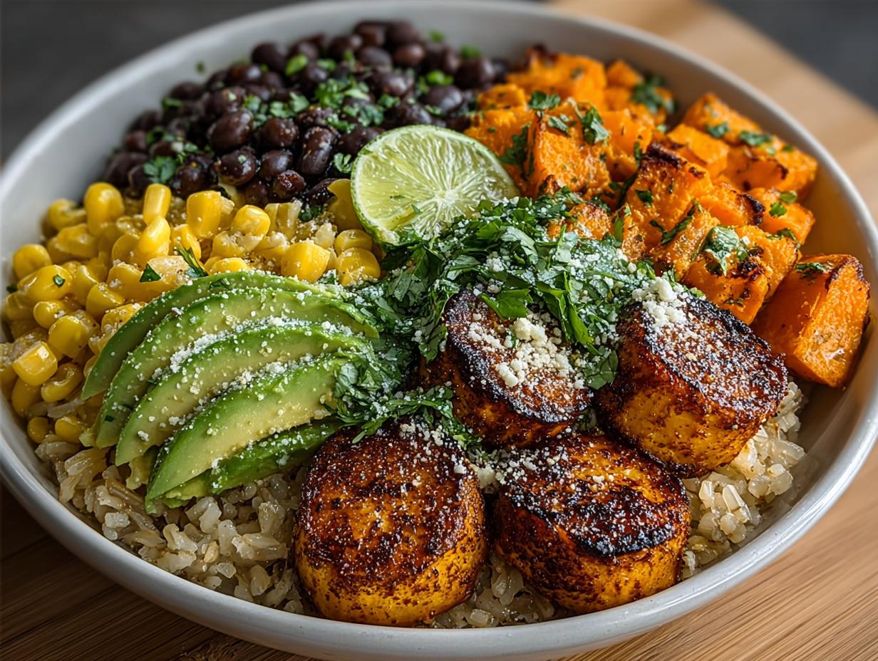 Amazing 4-serving Sweet Potato Black Bean Burrito Bowl