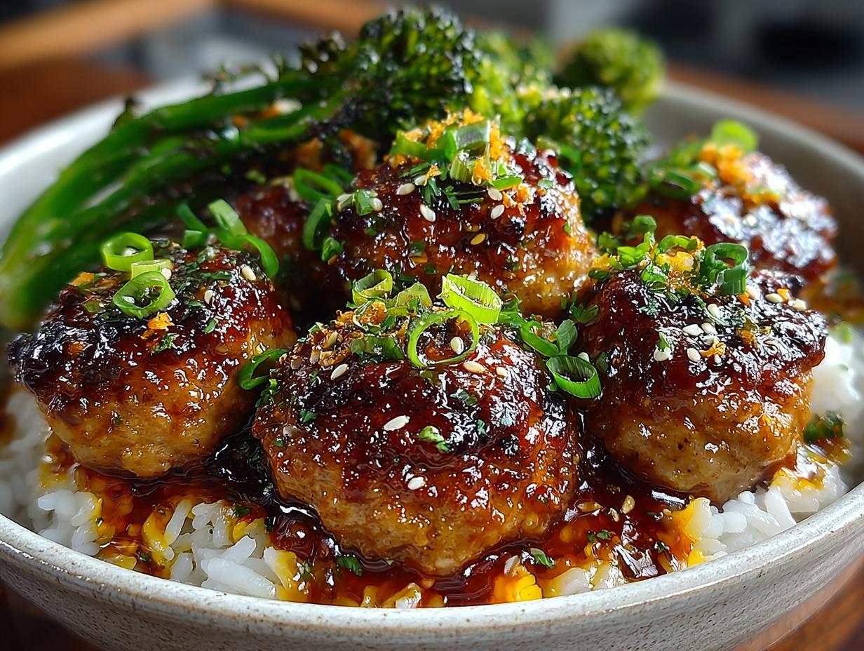 Stunning Sweet and Spicy Sesame Chicken Meatball Bowls
