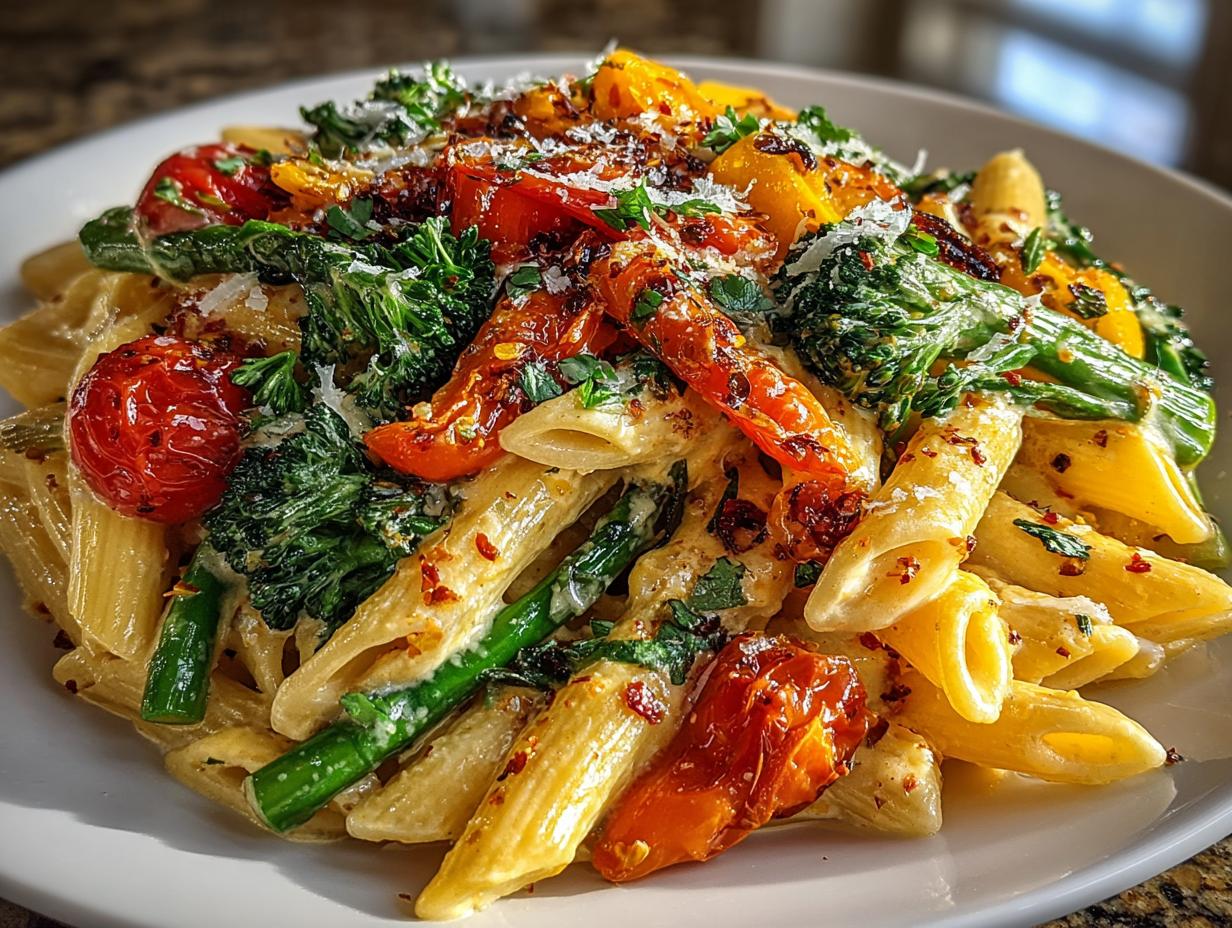 55 Minute Vegan Pasta Primavera with Creamy Cashew Sauce