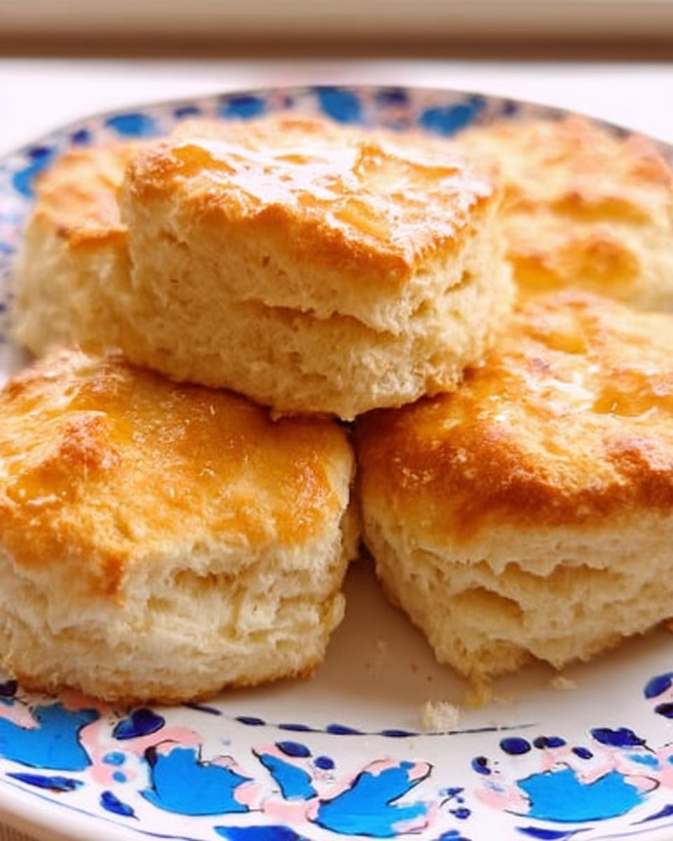 A close-up of a stack of golden-brown buttermilk biscuits recipe, showcasing their flaky layers.