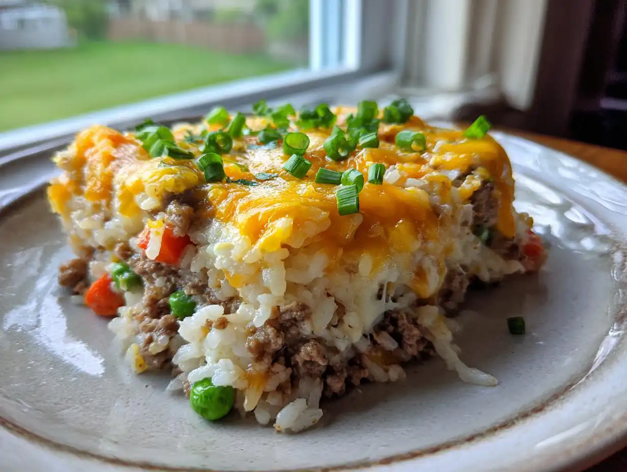 Amazing Cheesy Ground Beef and Rice Casserole: 1 Dish