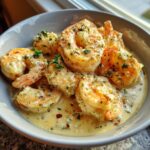 A bowl of succulent Creamy Coconut Garlic Shrimp in a rich, creamy sauce, garnished with parsley.