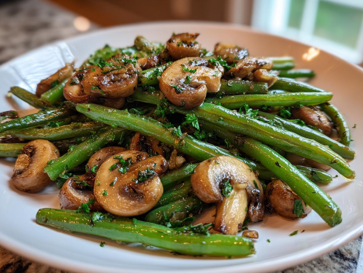 Amazing Garlic Butter Green Beans Mushrooms