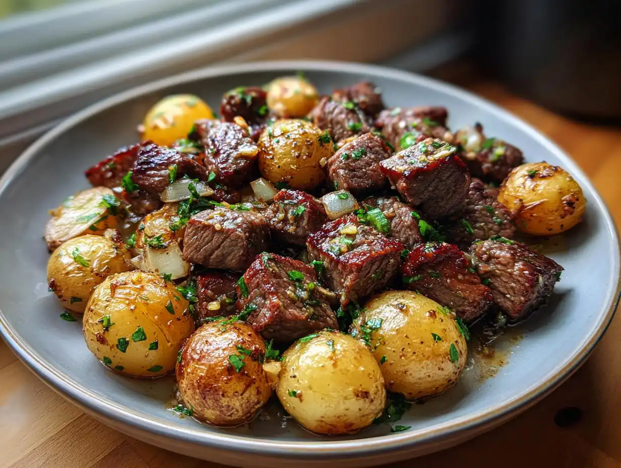 Amazing Garlic Butter Steak Bites & Potatoes 30 Min