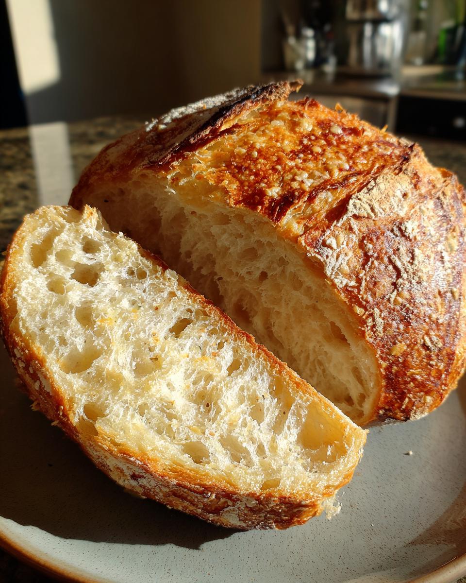 A slice of golden-brown Garlic Parmesan Artisan Bread with a fluffy, airy interior.